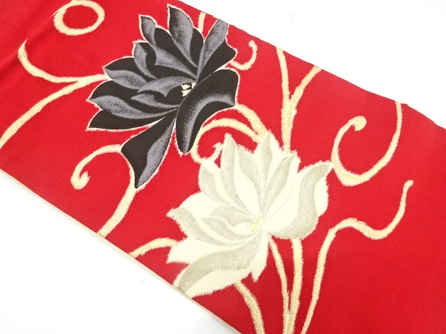 JAPANESE KIMONO / ANTIQUE NAGOYA OBI / SILK / WOVEN FLOWER ARABESQUE